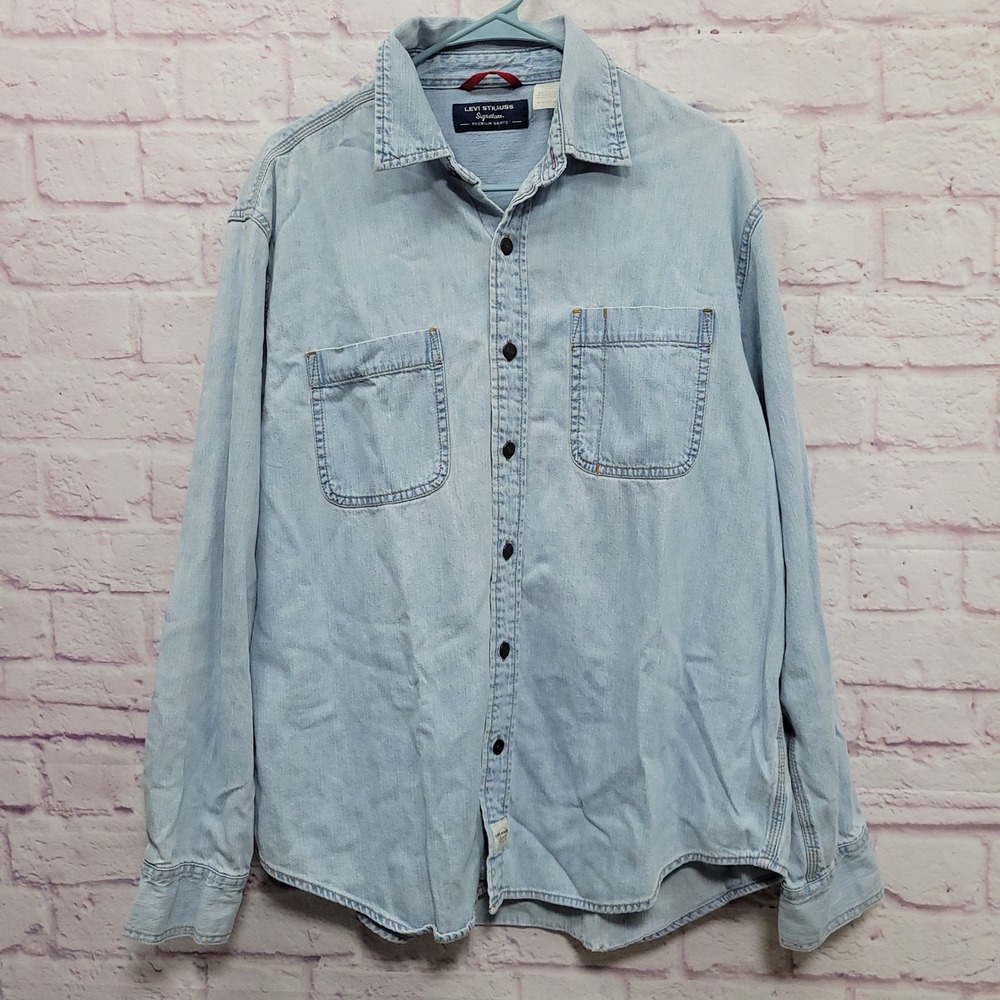 Levi Strauss Blue Denim Button Shirt Men L Cotton Workwear Y2K Indie Skater